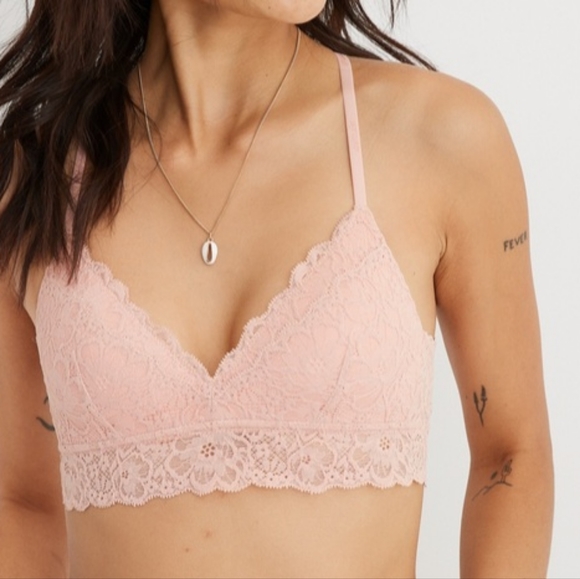 🌺AERIE REAL HAPPY WIRELESS LIGHTLY LINED LACE BRA SIZE 36B - Picture 2 of 10